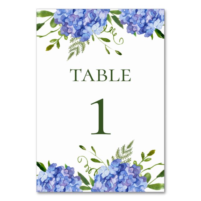 Numeração De Mesa Casamento de Hydrangeas Azul (Frente)