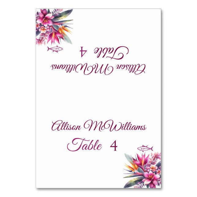 Numeração De Mesa Casamento De Ícone De Peixes Tropicais Por Aquarel (Frente)