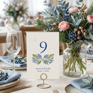 Numeração De Mesa Casamento de Inverno Botânico Azul