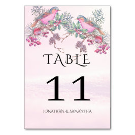 Numeração De Mesa Casamento de Inverno com Aquarela de Pinhas, Pássa