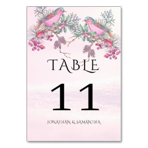 Numeração De Mesa Casamento de Inverno com Aquarela de Pinhas, Pássa