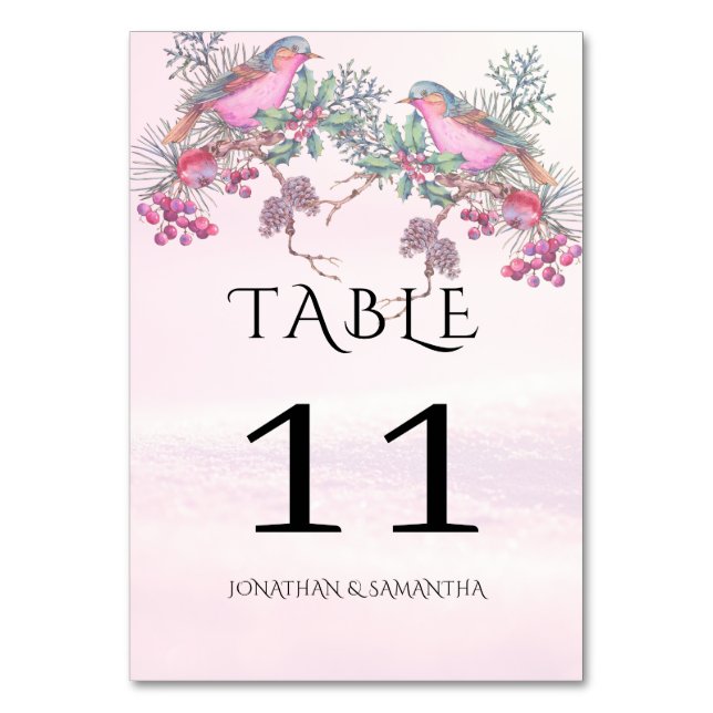 Numeração De Mesa Casamento de Inverno com Aquarela de Pinhas, Pássa (Verso)