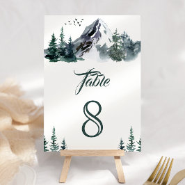 Numeração De Mesa Casamento de Inverno Floresta Montanhosa Aquarela 