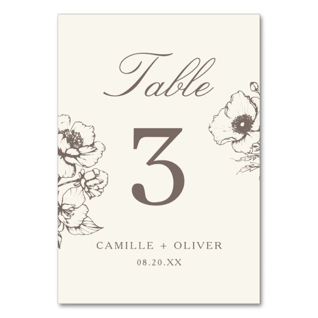 Numeração De Mesa Casamento de Jardim Floral, desenhado à mão, Elega (Frente)