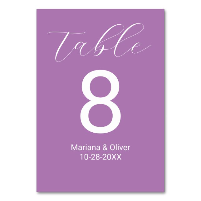 Numeração De Mesa Casamento de Lavanda de Script Elegante (Frente)