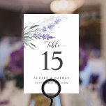 Numeração De Mesa Casamento de Lavanda Floral de Aquarela Elegante<br><div class="desc">Flores Elegantes de lavanda aquática com guião e tipografia clássica. Excelente para casamentos ou suas próximas ocasiões especiais.</div>
