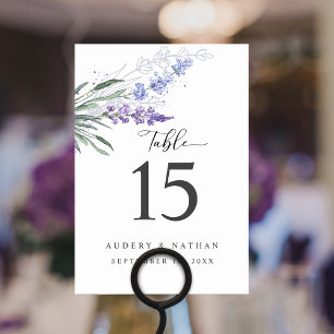 Numeração De Mesa Casamento de Lavanda Floral de Aquarela Elegante