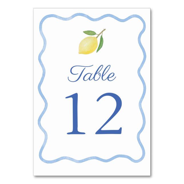 Numeração De Mesa Casamento de Limão Cítrico Borda Azul Ondulada Boh (Frente)