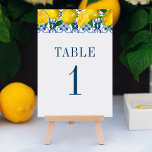 Numeração De Mesa Casamento de limão com Azulejo azul italiano<br><div class="desc">Um belo número da mesa de casamento de limão,  com limões e azulejo mediterrânico italiano azul e branco. Personalize-o para as suas mesas de casamento Projetadas por Blackberry Boulevard.</div>