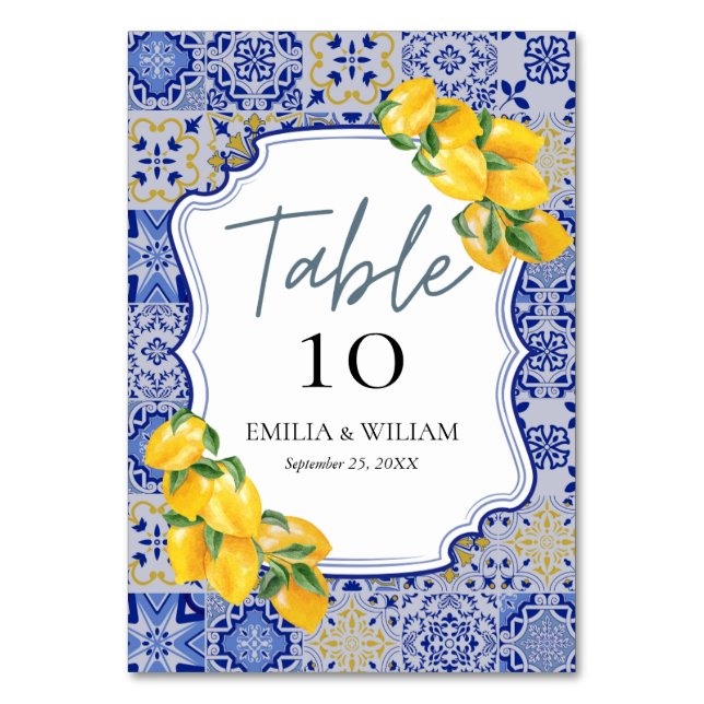 Numeração De Mesa Casamento de limão mediterrânico (Frente)