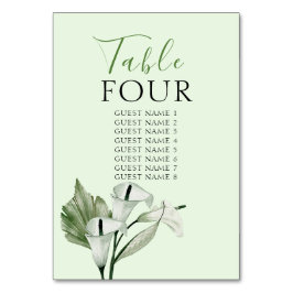 Numeração De Mesa Casamento de Lírios de Cala Brancos Elegantes Mode