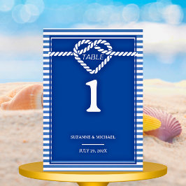 Numeração De Mesa Casamento de Listras com Nó Azul Marinho Náutico