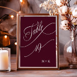 Numeração De Mesa Casamento de Luxury Calliografia Burgundy Número 1<br><div class="desc">Mesa 19. Verifique todos os números disponíveis. | Luxo e elegante número da mesa de casamento com caligrafia elegante com suas iniciais. Para uma personalização mais avançada deste design,  clique no BOTÃO FERRAMENTA DESIGN AZUL acima!</div>