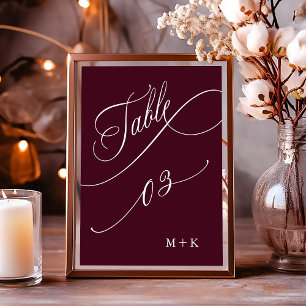 Numeração De Mesa Casamento de Luxury Calliografia Burgundy Número 3