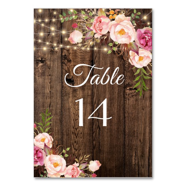 Numeração De Mesa Casamento de Luzes Florais Rustic Boho (Frente)