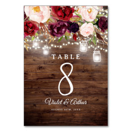 Numeração De Mesa Casamento de Luzes Florais Rustic Burgundy
