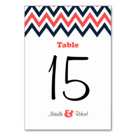 Numeração De Mesa Casamento de Marinho e Coral Chevron & Lovebird
