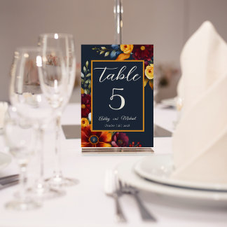 Numeração De Mesa Casamento de marinhos e flores amarelas selvagens