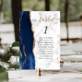 Numeração De Mesa Casamento de Mármore Azul Naval Ágata Dourada