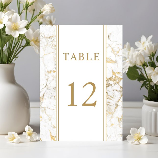 Numeração De Mesa Casamento de Mármore Branco & Dourado Elegante (Elegant Gold & White Marble Wedding Table Number)