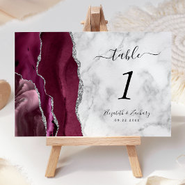 Numeração De Mesa Casamento de Mármore Prata Burgundy Moderno