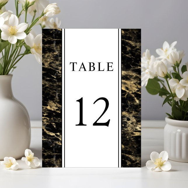 Numeração De Mesa Casamento de Mármore Preto Dourado Elegante (Elegant Gold Black Marble Wedding Table Number)