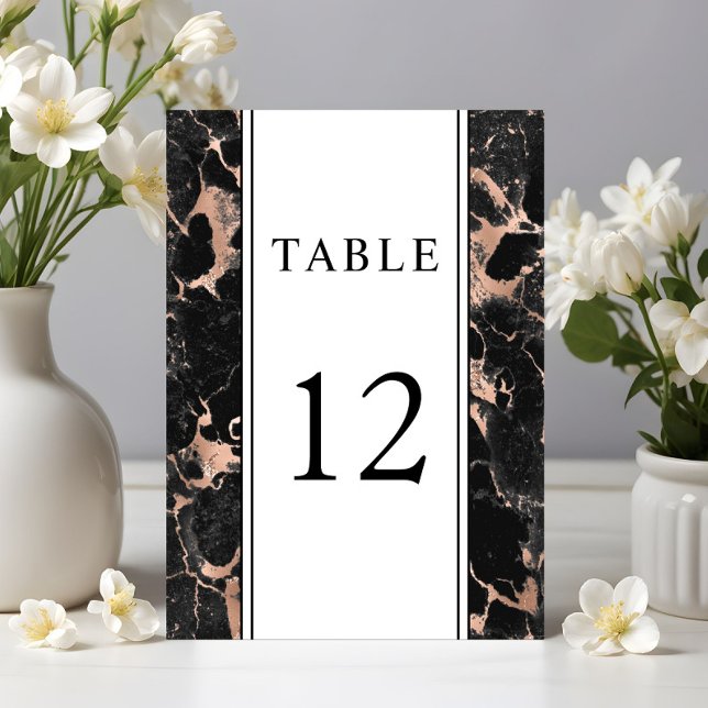 Numeração De Mesa Casamento de Mármore Preto em Rose Gold Elegante (Elegant Rose Gold Black Marble Wedding Table Number)