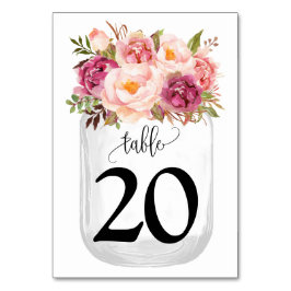 Numeração De Mesa Casamento de Mason Jar Country Flores Rosa