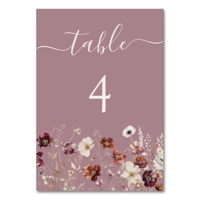 Numeração De Mesa Casamento de Mauve Boho Fall Wildflower (Frente)