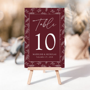 Numeração De Mesa Casamento de Merlot Botânico Minimalista Moderno