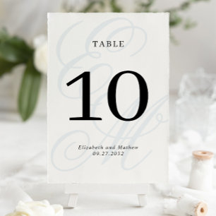 Numeração De Mesa Casamento de Monograma Azul Dusty com Script Elega