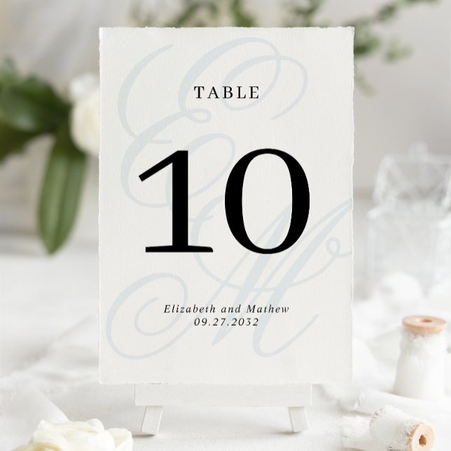Numeração De Mesa Casamento de Monograma Azul Dusty com Script Elega (Criador carregado)