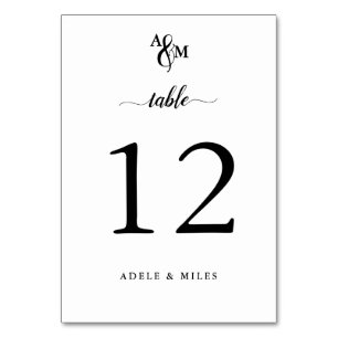 Numeração De Mesa Casamento de Monograma Branco e Preto Moderno