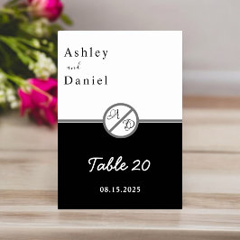 Numeração De Mesa Casamento De Monograma Branco E Preto Moderno Eleg