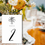 Numeração De Mesa Casamento de Monograma de Árvore Tropical Minimali<br><div class="desc">Um design de casamento de monograma de palmeiras tropicais minimalista. Um simples design que usa um esboço de uma palmeira para criar um elegante monograma clássico. Um charmoso design de praia tropical preto-e-branco com derrames russos e tipografia com script clássico. Uma elegante praia litorânea com o tema design da mesa...</div>