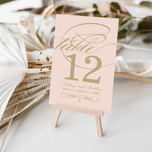 Numeração De Mesa Casamento de Monograma de Caligrafia Rosa Elegante