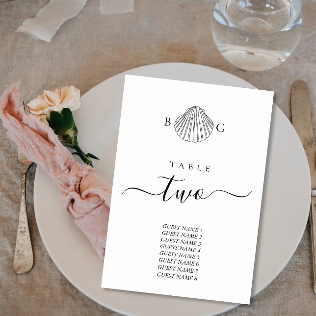 Numeração De Mesa Casamento de Monograma de Clam Seashell Minimalist (Minimalist Clam Seashell Monogram Wedding Table Number)