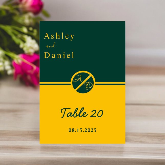 Numeração De Mesa Casamento De Monograma Dourado E Verde De Luxo Ele (Criador carregado)