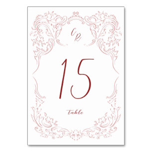 Numeração De Mesa Casamento de Monograma Floreado de Vintage Cor-de-