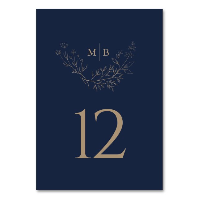 Numeração De Mesa Casamento de Monograma Formal Dourado com Marinho  (Frente)
