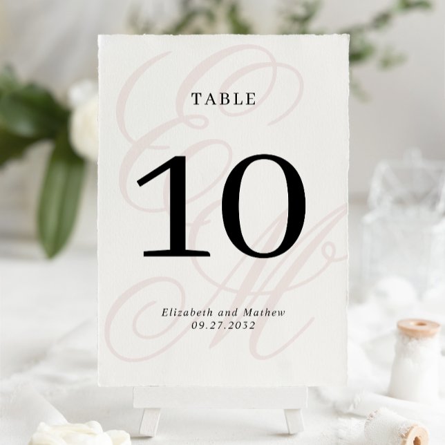 Numeração De Mesa Casamento de Monograma Rosa Dusty com Script Elega (Criador carregado)