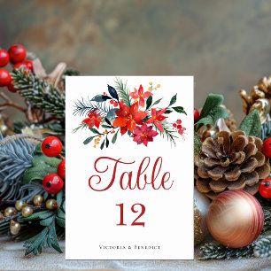Numeração De Mesa Casamento de Natal Floral da Poinsettia Vermelha E