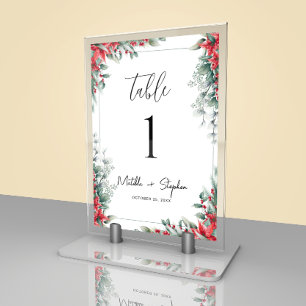 Numeração De Mesa Casamento de Natal Floral Minimalista Vermelho e V