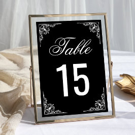 Numeração De Mesa Casamento de Ornamentado Branco e Negro Elegante