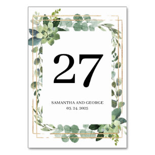 Numeração De Mesa Casamento de ouro de folhagem com vegetação sucule