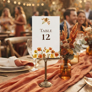 Numeração De Mesa Casamento de Outono com Flor Silvestre Terracota B