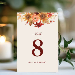 Numeração De Mesa Casamento de Outono com Folhas de Outono Elegantes