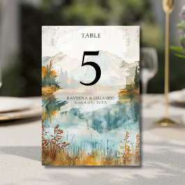 Numeração De Mesa Casamento de Outono Vintage no Lago da Montanha