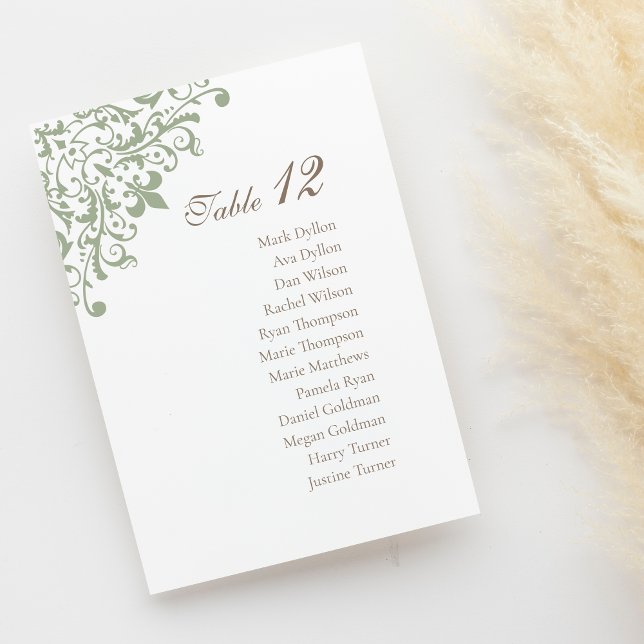 Numeração De Mesa Casamento de Padrão da Regência Francesa Verde Fle (Criador carregado)