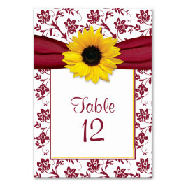 Numeração De Mesa Casamento de Padrão Floral de Sunflower Burgundy